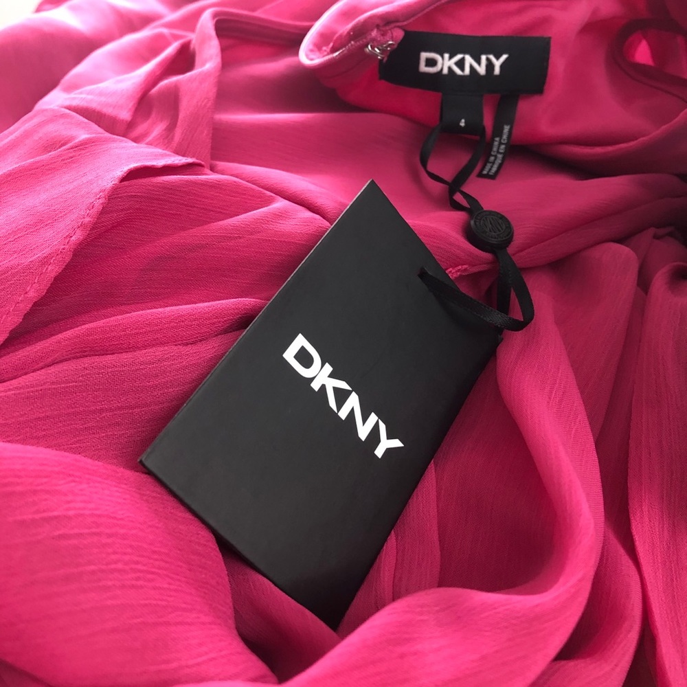 DKNY NEW Pink Chiffon Wrap Midi Dress Size 4 - Picture 7 of 9